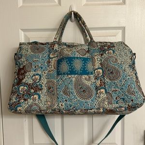 Lemon Hill Blue White Paisley Print Cotton Duffle Bag Adjustable Strap Unisex